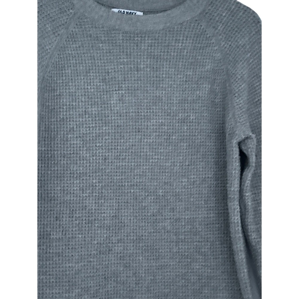 Old Navy Light Grey Cotton Heather Waffle Knit Crewneck Sweater Soft Size S/M - Picture 9 of 13